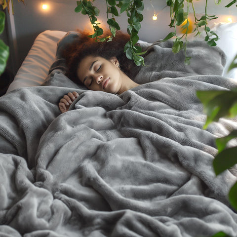 Bedsure GentleSoft fleece blanket full-size grey, folded for quick warmth.
