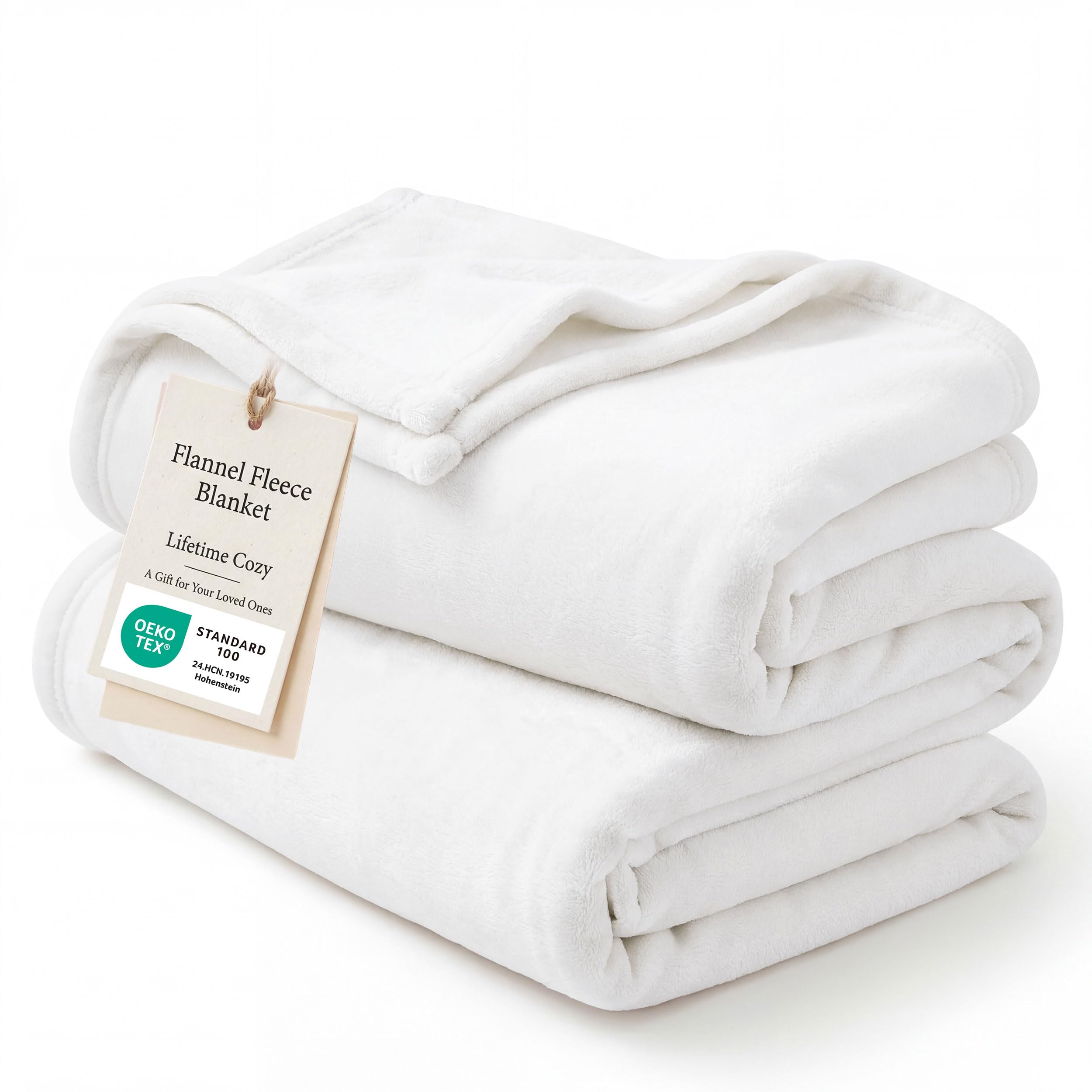 Bedsure GentleSoft fleece blanket full-size white in a cozy bedroom for warmth