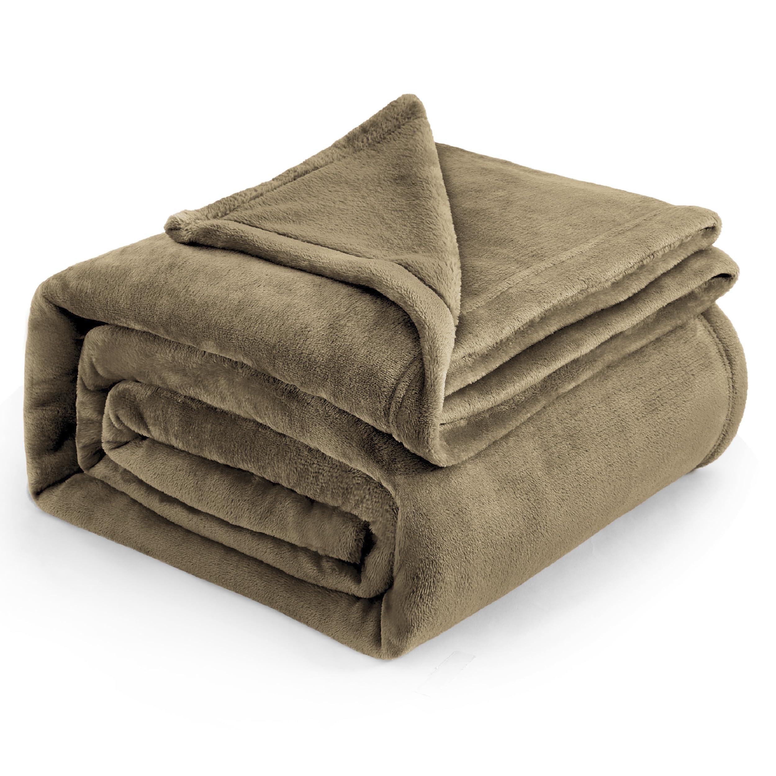 Bedsure GentleSoft fleece blanket king camel on bed for cozy nights