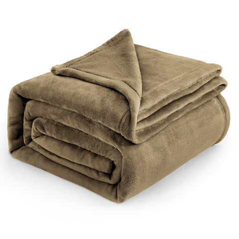 Bedsure GentleSoft fleece blanket king camel on bed for cozy nights