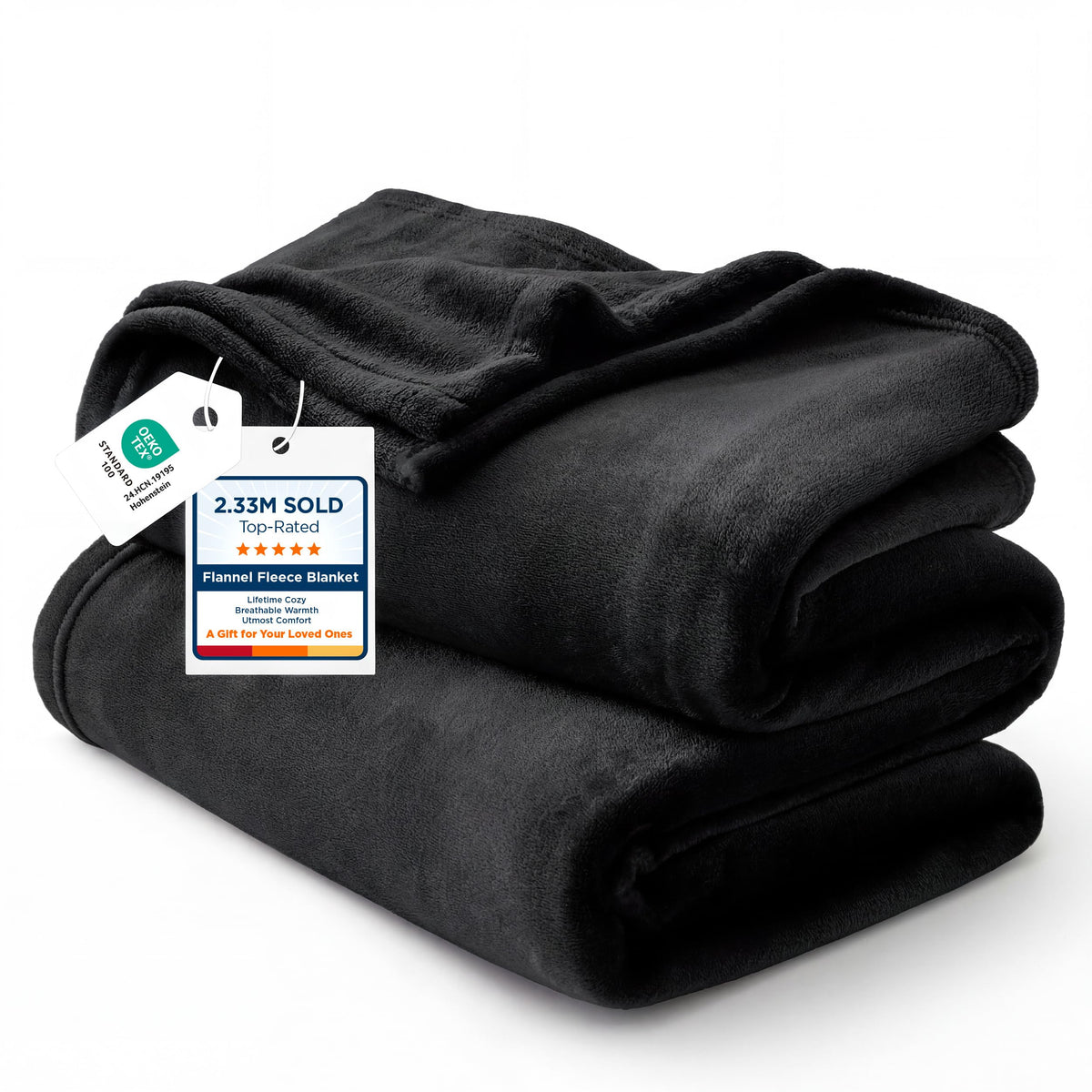 Bedsure GentleSoft blanket folded, showcasing cozy black warmth.