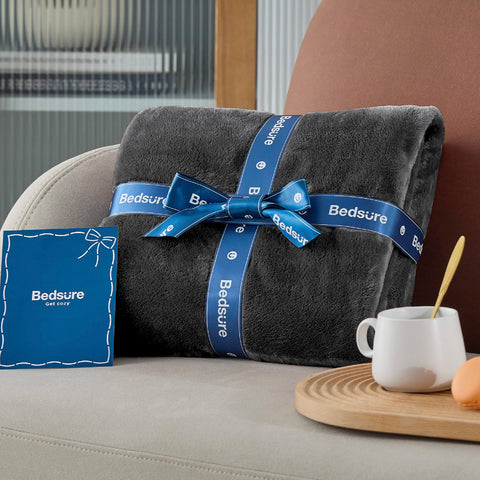 Bedsure GentleSoft fleece blanket queen dark grey stitching detail indicates durability