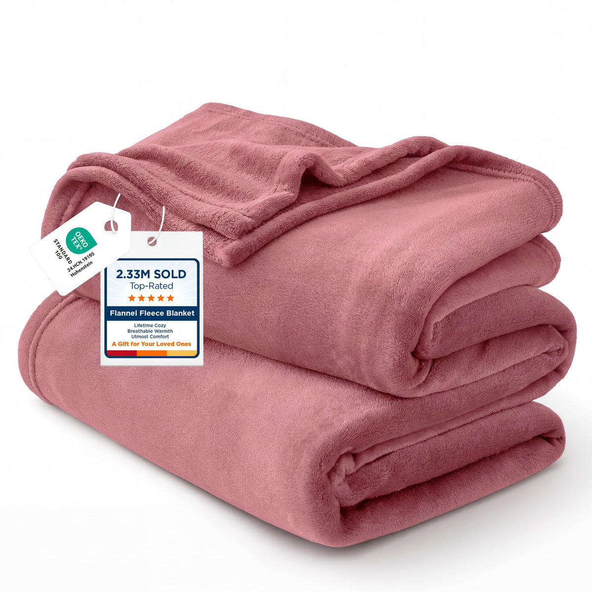 Bedsure GentleSoft fleece blanket on bed; lightweight warmth for year-round comfort.