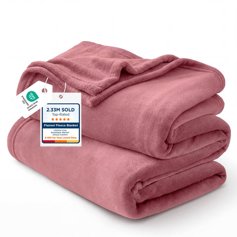 Bedsure GentleSoft fleece blanket on bed; lightweight warmth for year-round comfort.