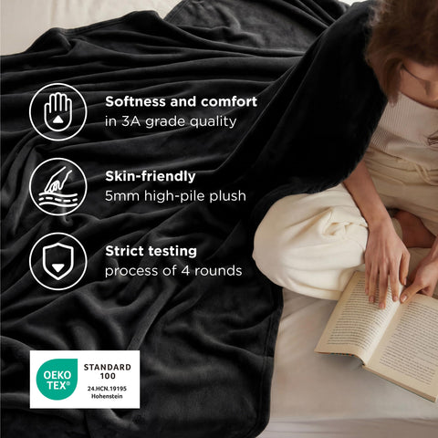 Bedsure blanket draped on sofa illustrating versatile use for bed or couch.