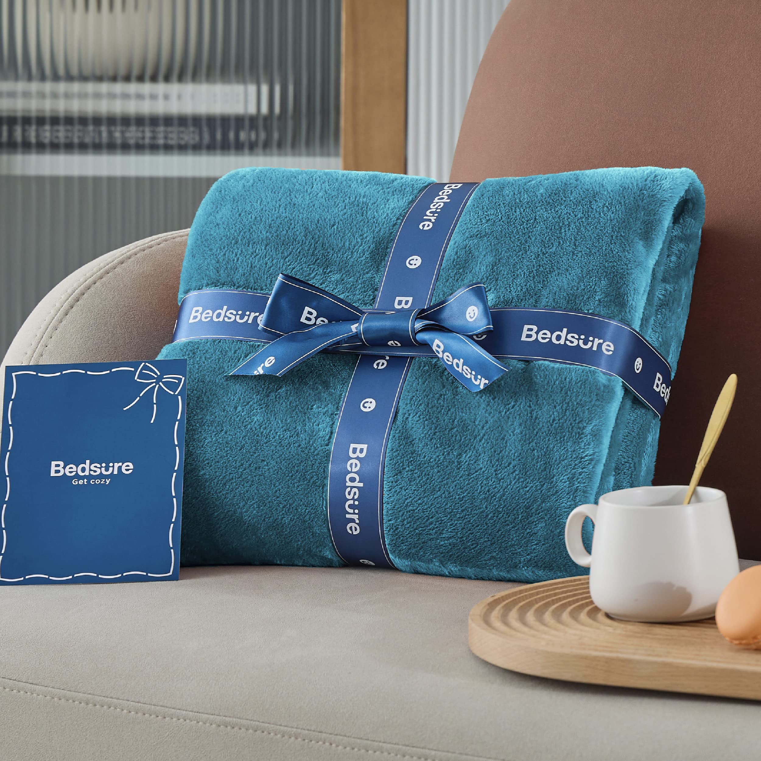 Bedsure GentleSoft fleece blanket teal queen gift wrapped packaging ready