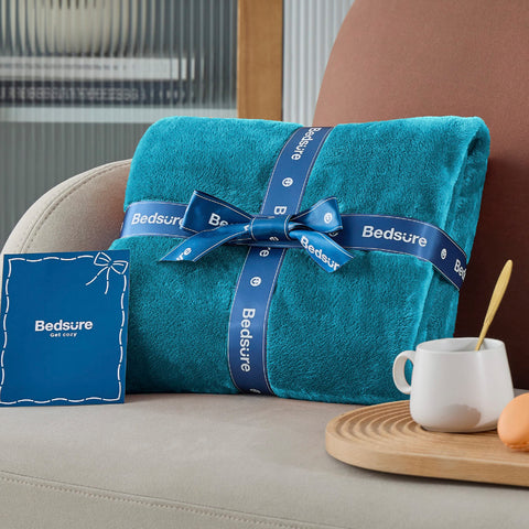 Bedsure GentleSoft fleece blanket teal queen gift wrapped packaging ready