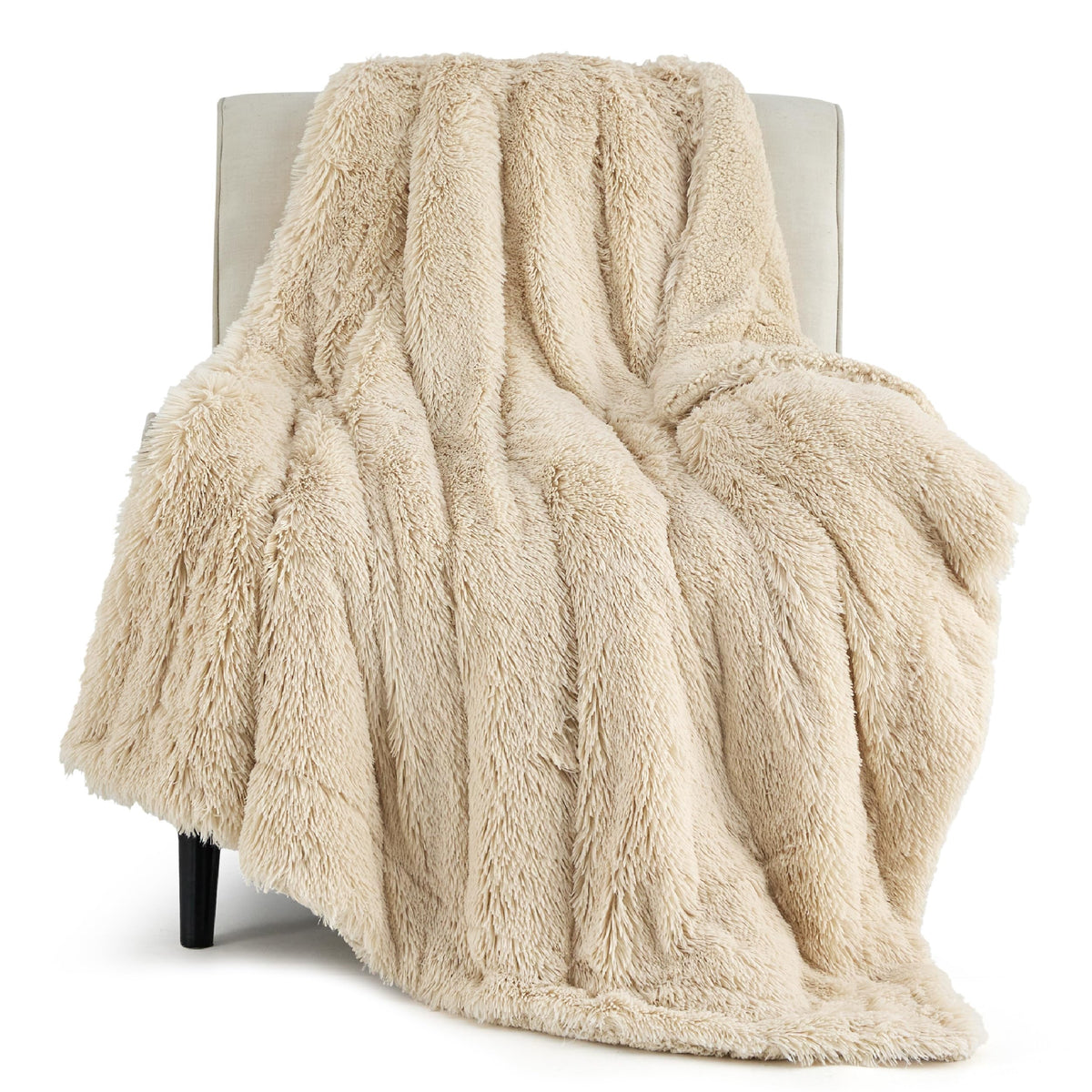Bedsure GentleSoft blanket closeup highlights plush beige texture for cozy evenings and warmth