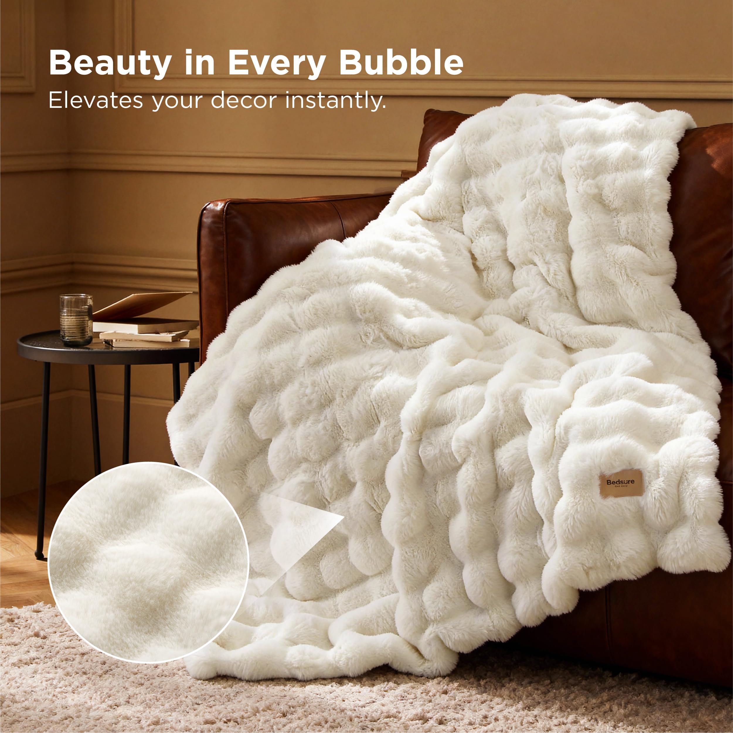 Bedsure GentleSoft fluffy blanket back view showing silky underside warmth