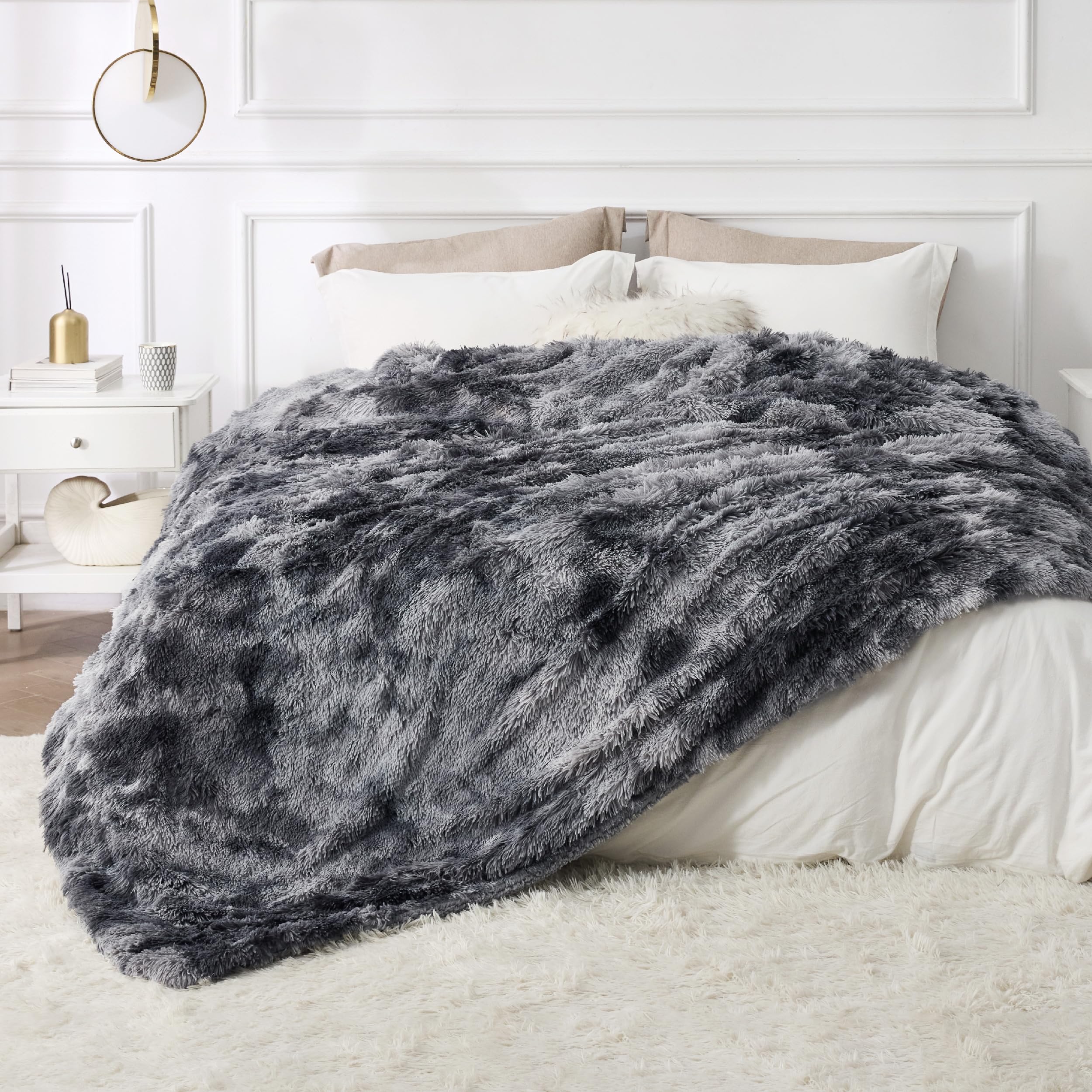 Bedsure GentleSoft fluffy king blanket side-by-side view demonstrates double-sided warmth