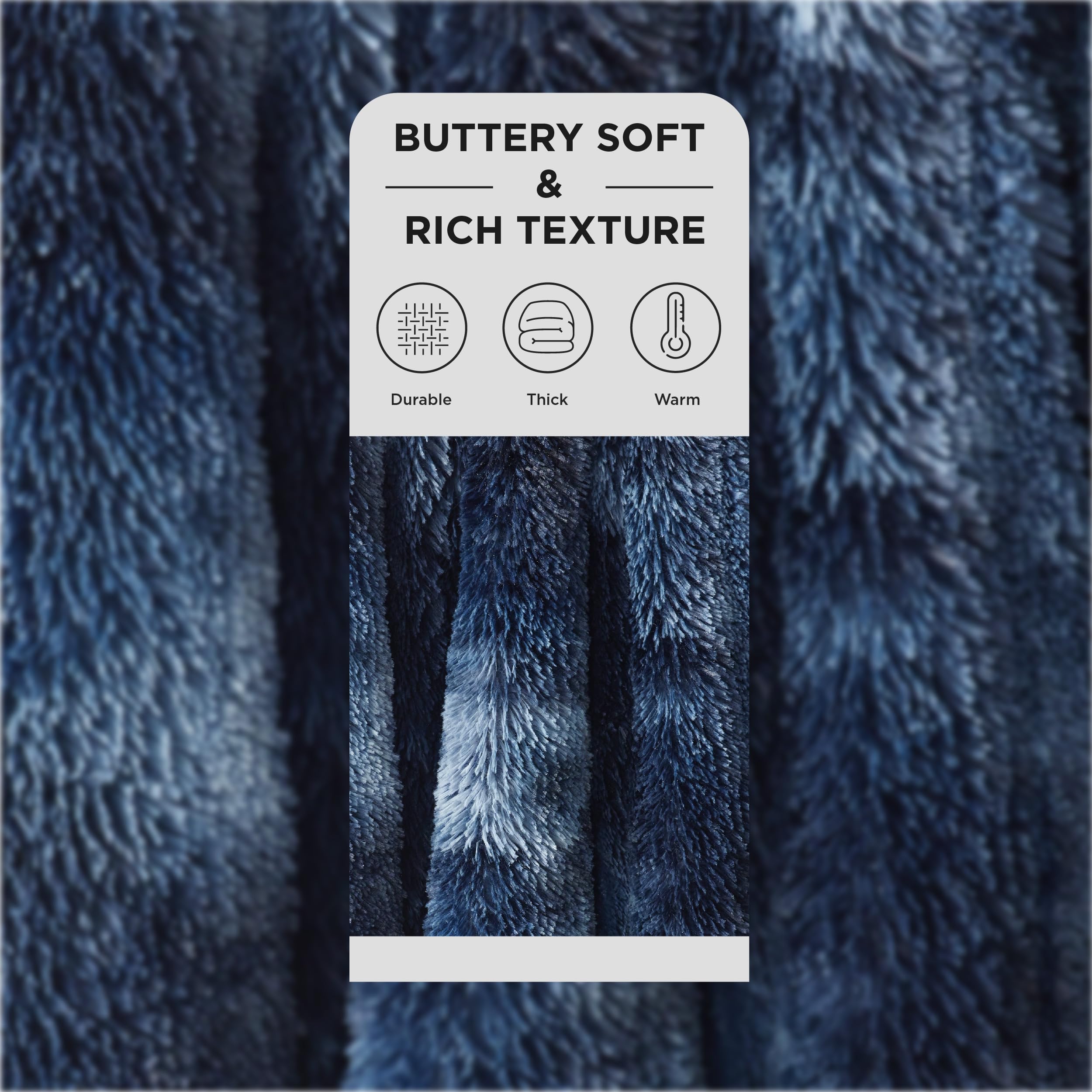 Bedsure GentleSoft Fluffy Navy Throw folded for compact storage and gifting.