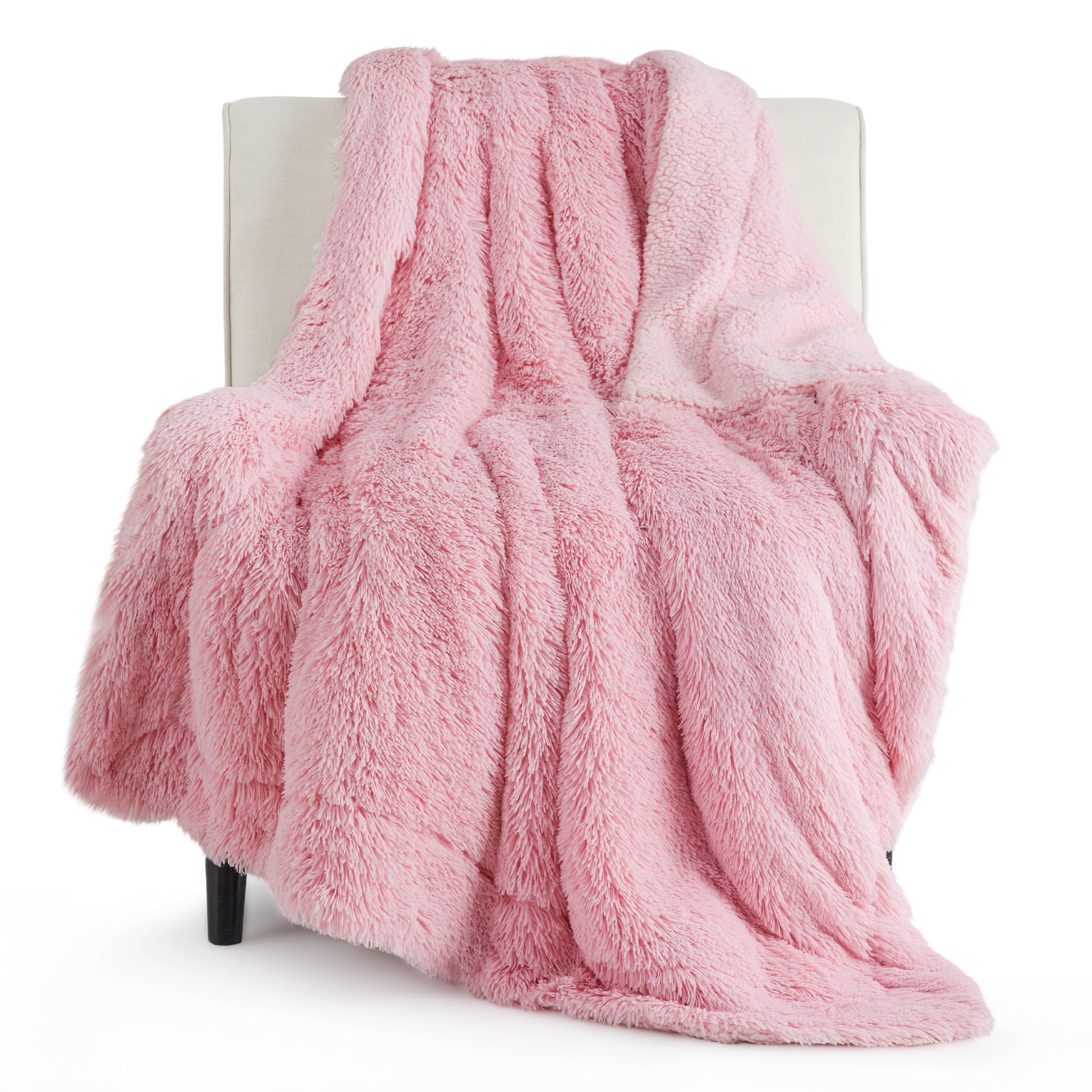 Bedsure GentleSoft fluffy pink throw with shaggy plush side for cozy evenings