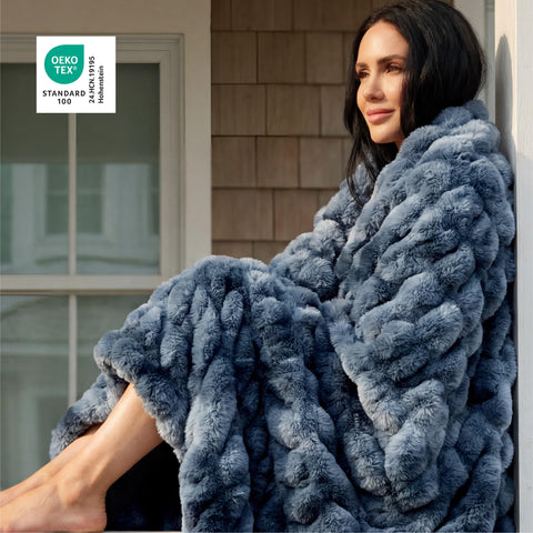 Bedsure GentleSoft Fluffy Throw back silk milk velvet 220gsm for skin friendly warmth.