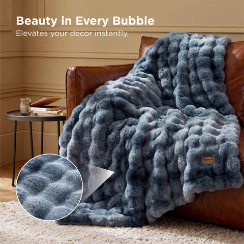 Bedsure GentleSoft Fluffy Throw front faux rabbit fur 650gsm for plush warmth.