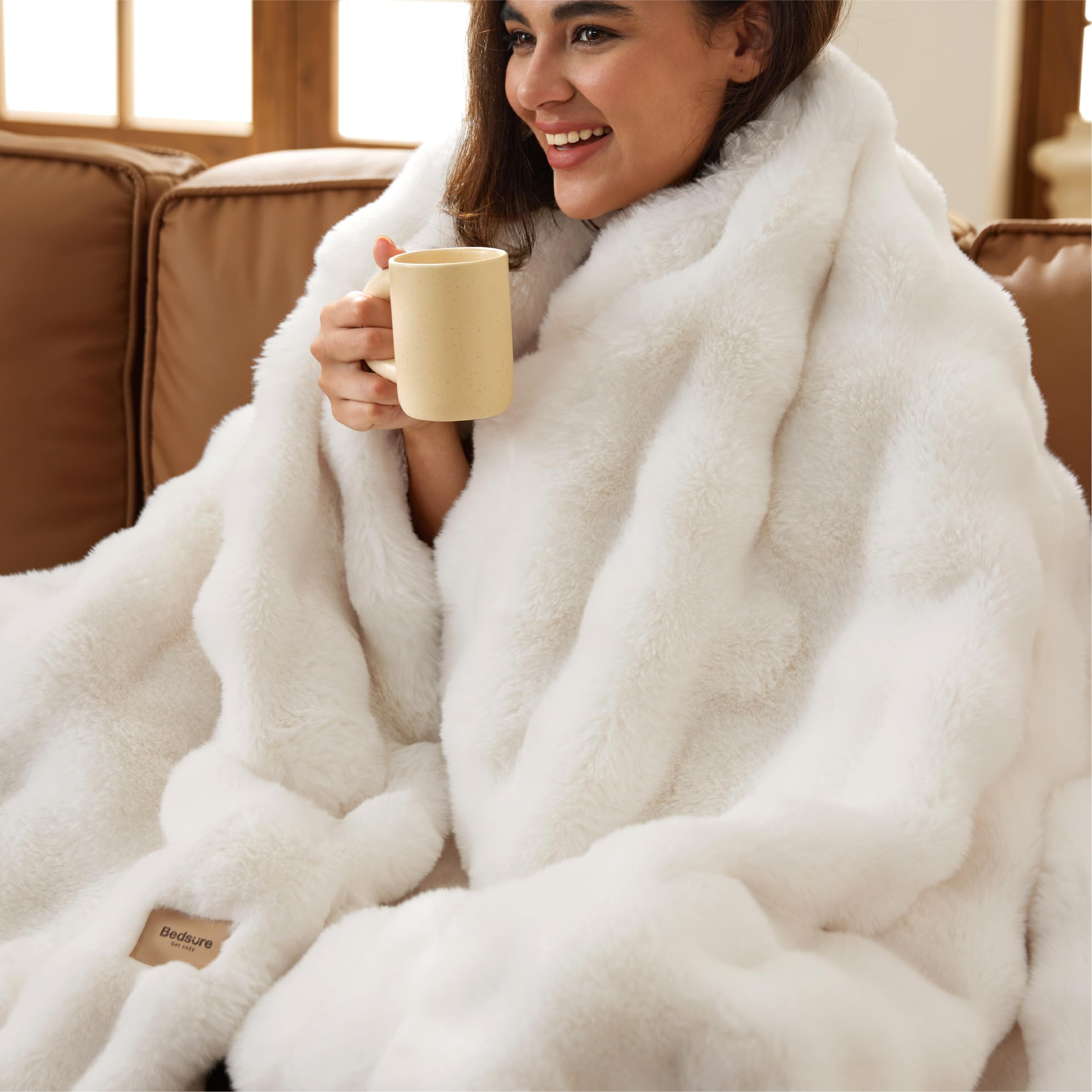 Bedsure GentleSoft fluffy throw front view showing cloud-like softness for cozy lounging