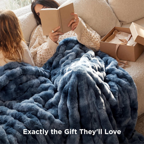 Bedsure GentleSoft Fluffy Throw navy blue decor for modern spaces.