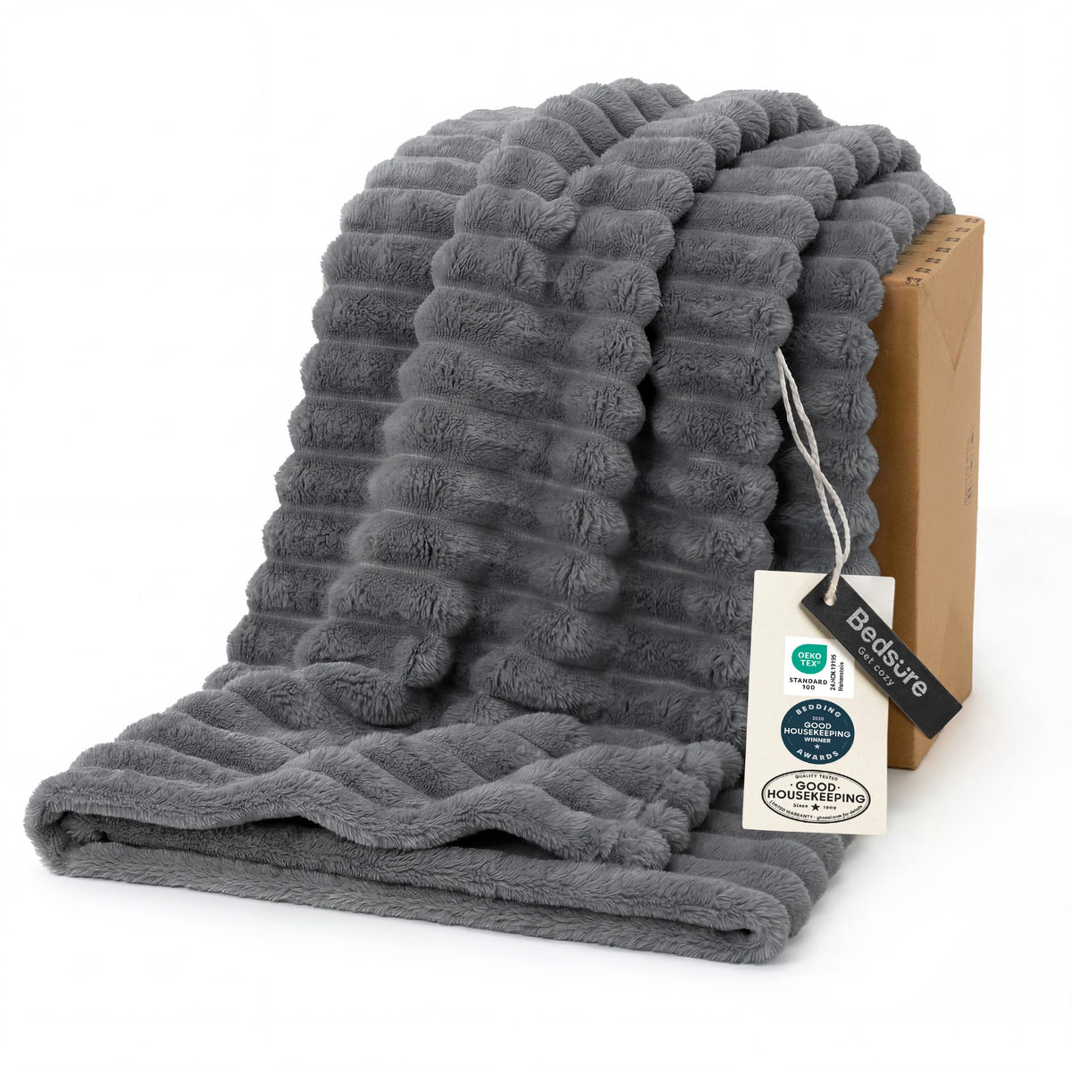 Bedsure GentleSoft Frost Gray blanket on couch for cozy evenings.