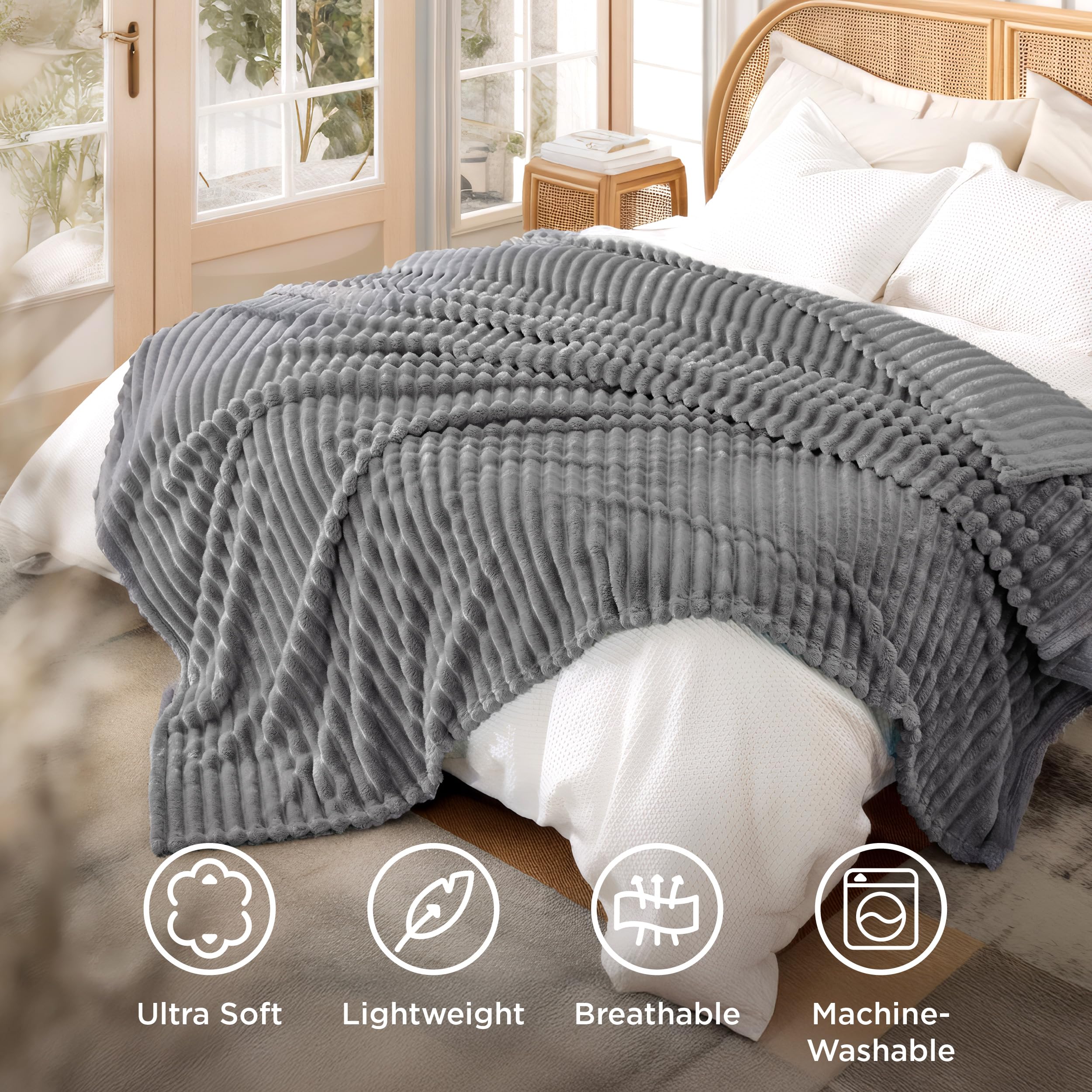 Bedsure GentleSoft Frost Gray blanket with reinforced stitching for durability