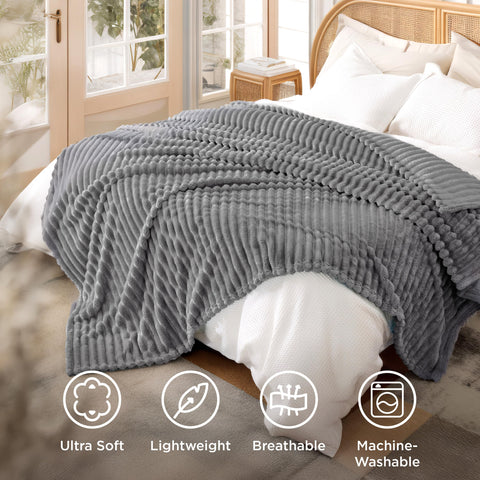 Bedsure GentleSoft Frost Gray blanket with reinforced stitching for durability