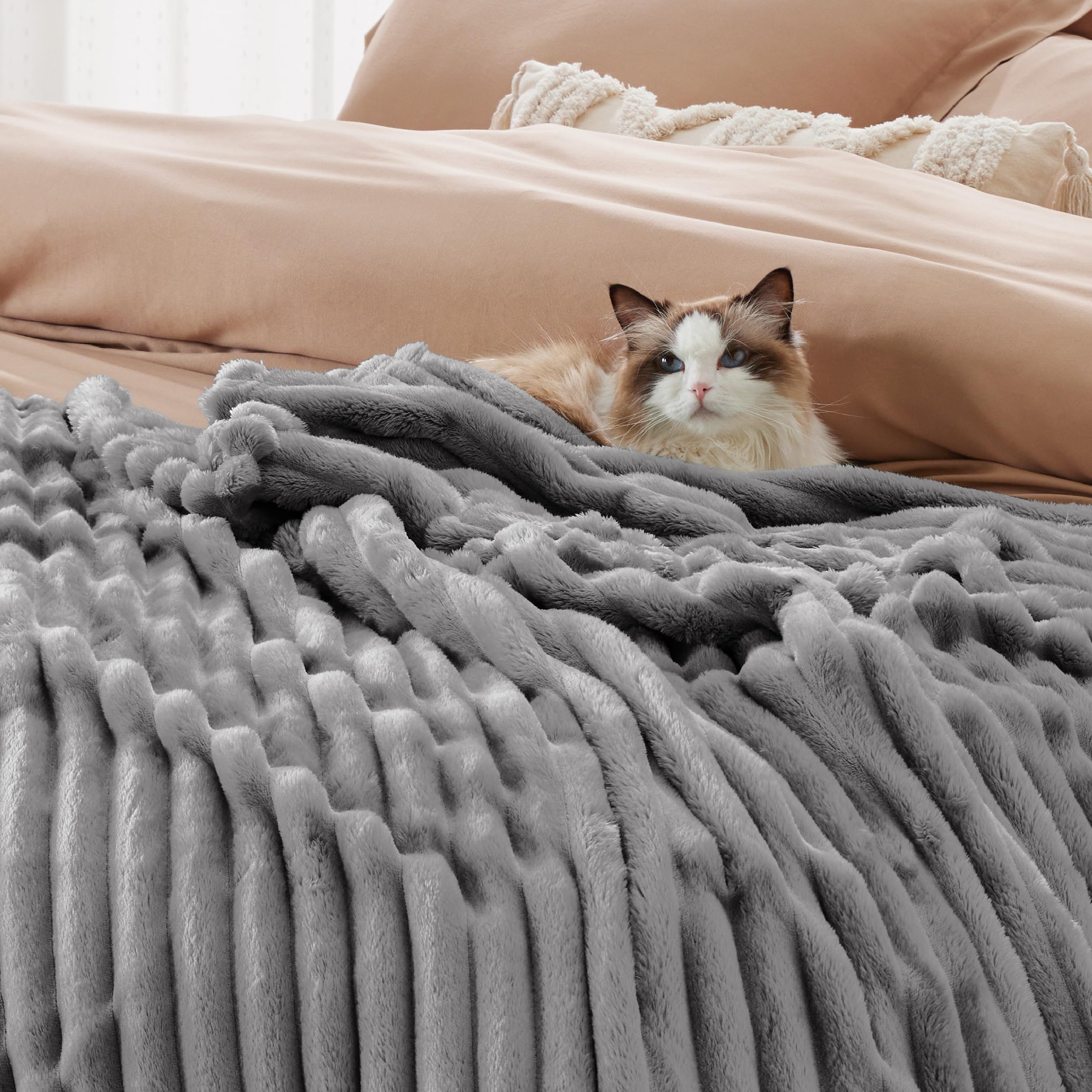 Bedsure Frost Gray throw ready for couch cuddle sessions.