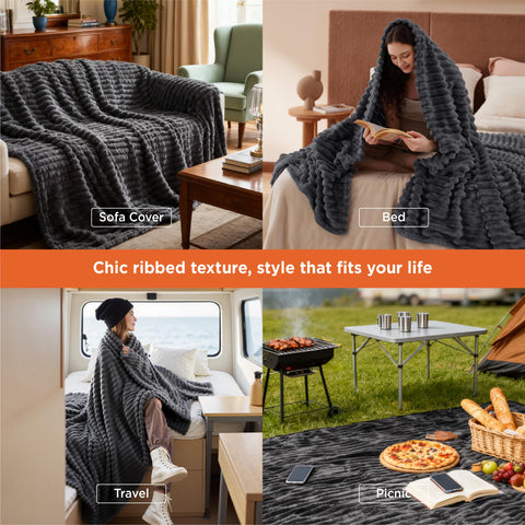 Bedsure GentleSoft grey fleece blanket draped over a bed for elegance