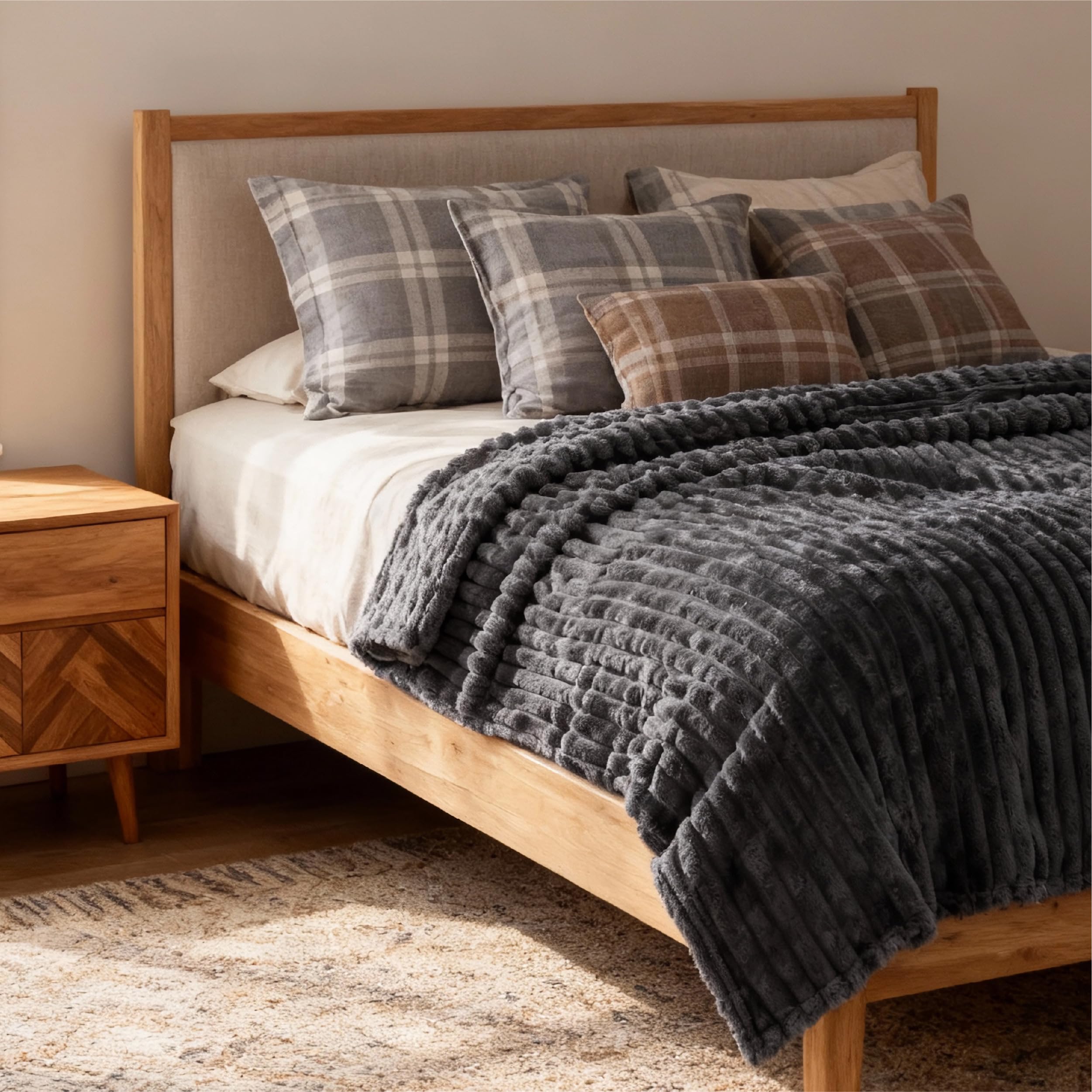 Bedsure GentleSoft grey fleece blanket with durable stitched seams