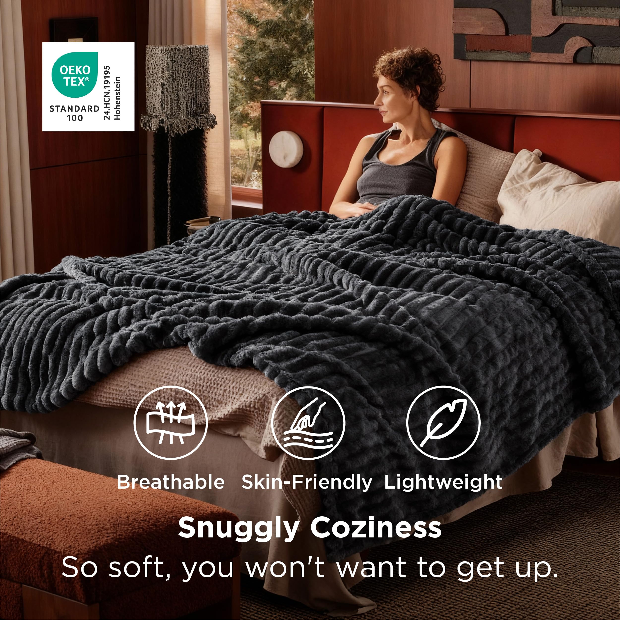 Bedsure GentleSoft grey fleece blanket on sofa for cozy evenings
