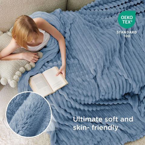 Bedsure GentleSoft King Blanket blue stripe complements modern decor.