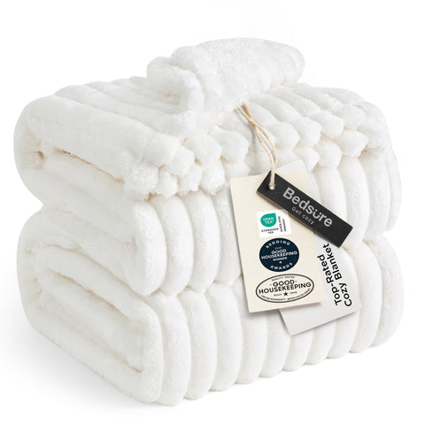 Bedsure GentleSoft king blanket close-up showing plush striped fleece texture and softness.