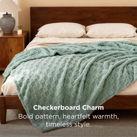 Bedsure GentleSoft king-size blanket sage-green color enhances calm bedroom decor.
