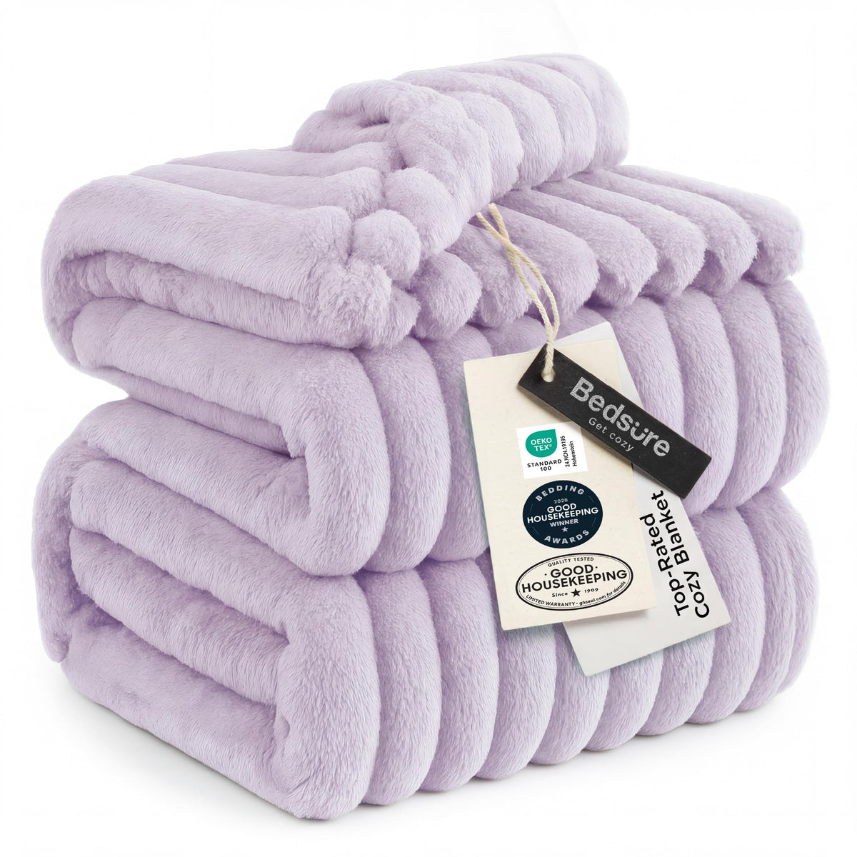 Bedsure GentleSoft Lavender Fog blanket front view for cozy couch lounging