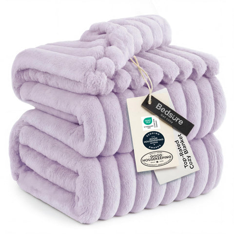 Bedsure GentleSoft Lavender Fog blanket front view for cozy couch lounging