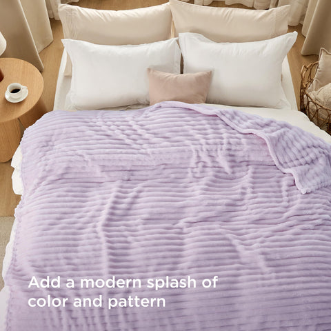Bedsure GentleSoft Lavender Fog blanket on bed adds texture and warmth