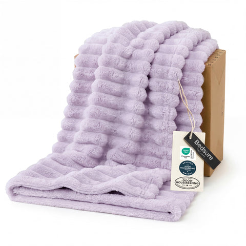 Bedsure GentleSoft Lavender Fog blanket on couch adds cozy warmth