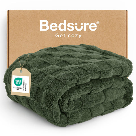 Bedsure GentleSoft olive green spring throw on sofa for cozy relaxation