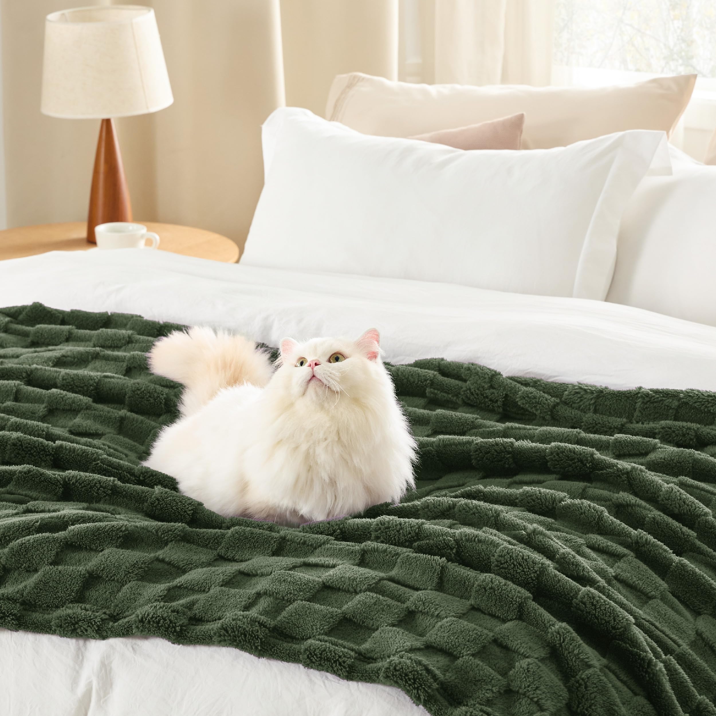 Bedsure GentleSoft olive green throw folded neatly for compact dorm decor