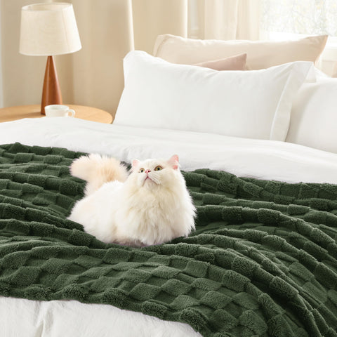 Bedsure GentleSoft olive green throw folded neatly for compact dorm decor
