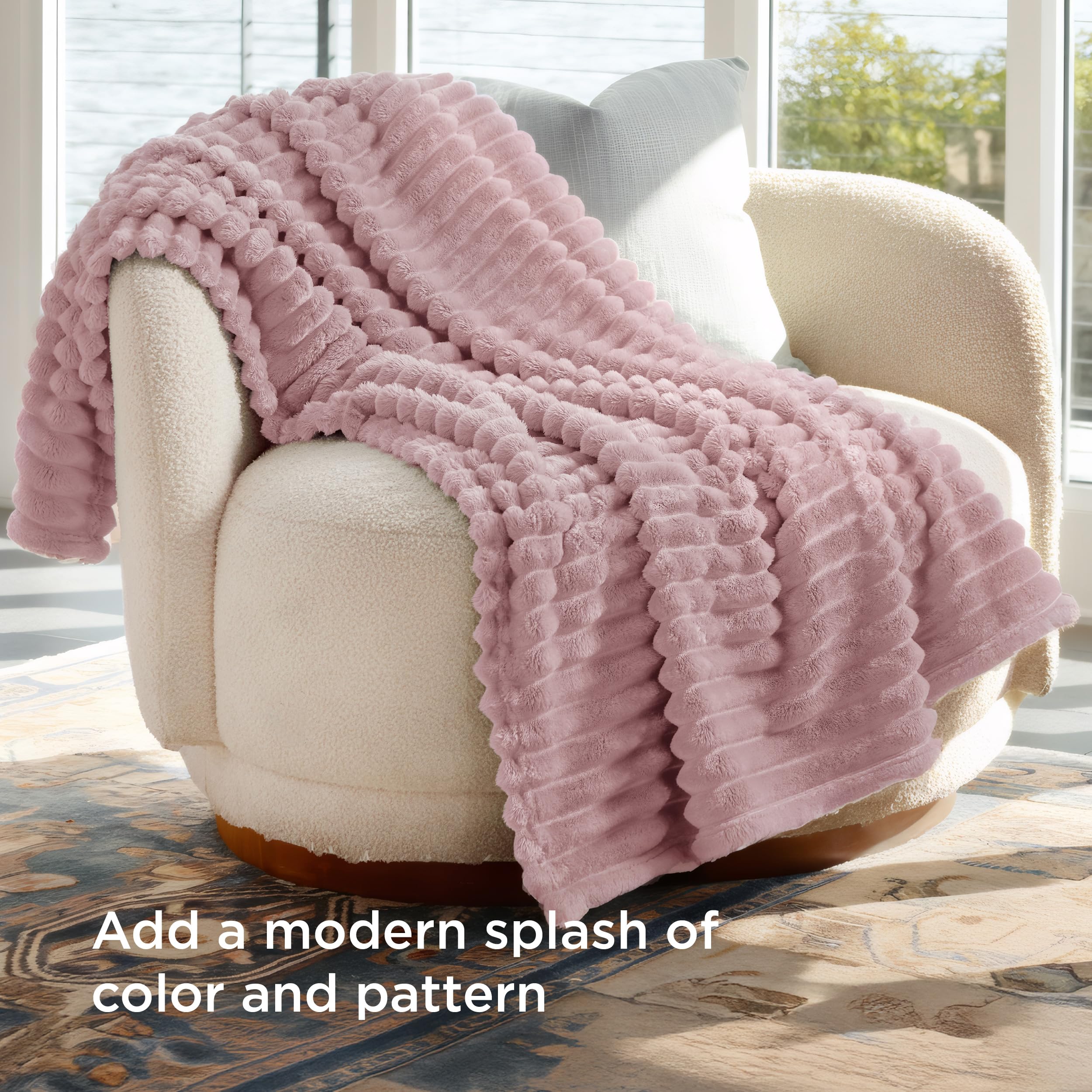 Bedsure GentleSoft pink edge stitching highlights durable seams for long-lasting use.