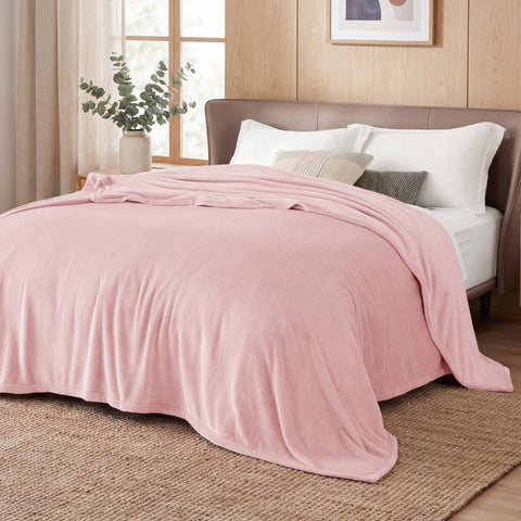 Bedsure GentleSoft pink fleece blanket folded display highlights compact, versatile storage