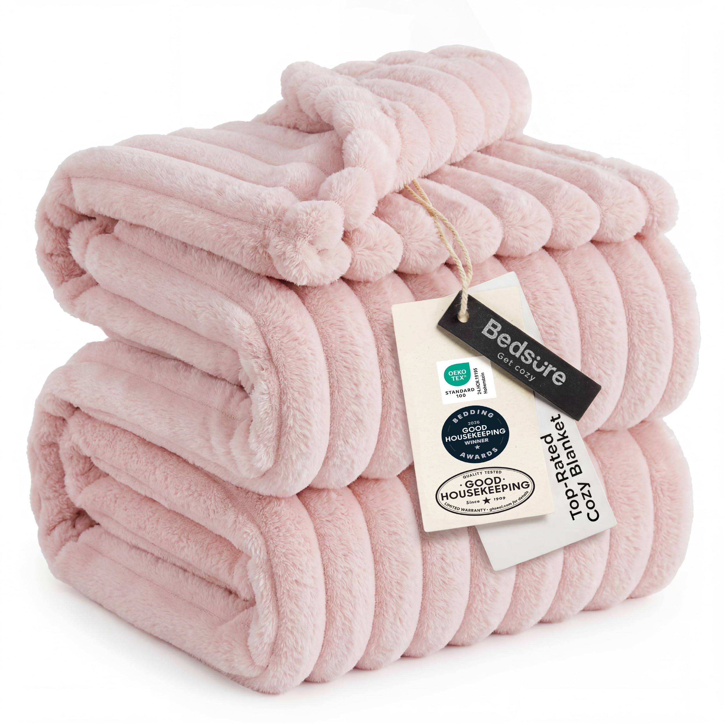 Bedsure GentleSoft pink throw on couch shows cozy comfort for lounging