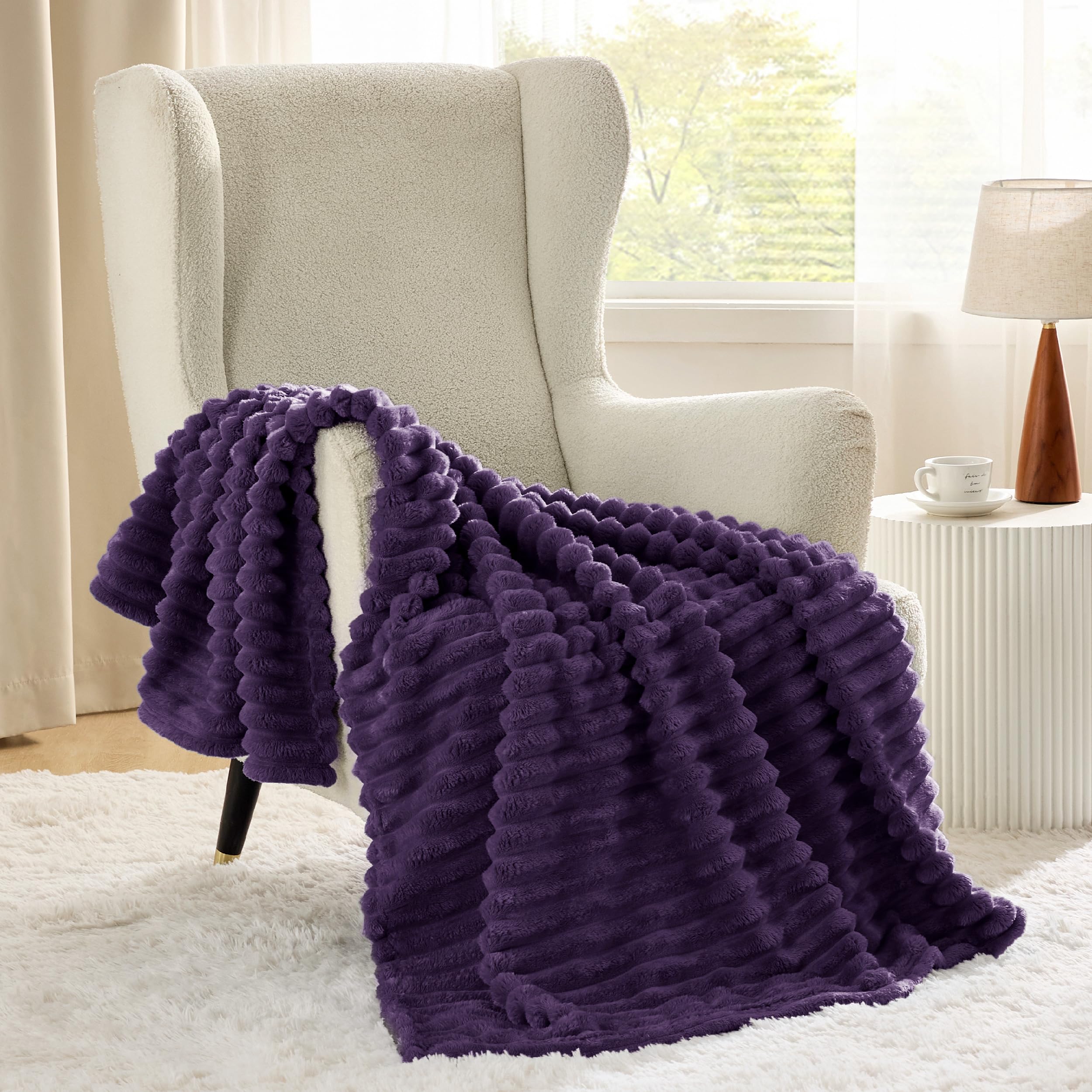 Bedsure GentleSoft purple fleece blanket with durable stitching