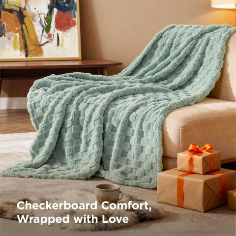 Bedsure Gentlesoft sage green blanket in dorm room setting