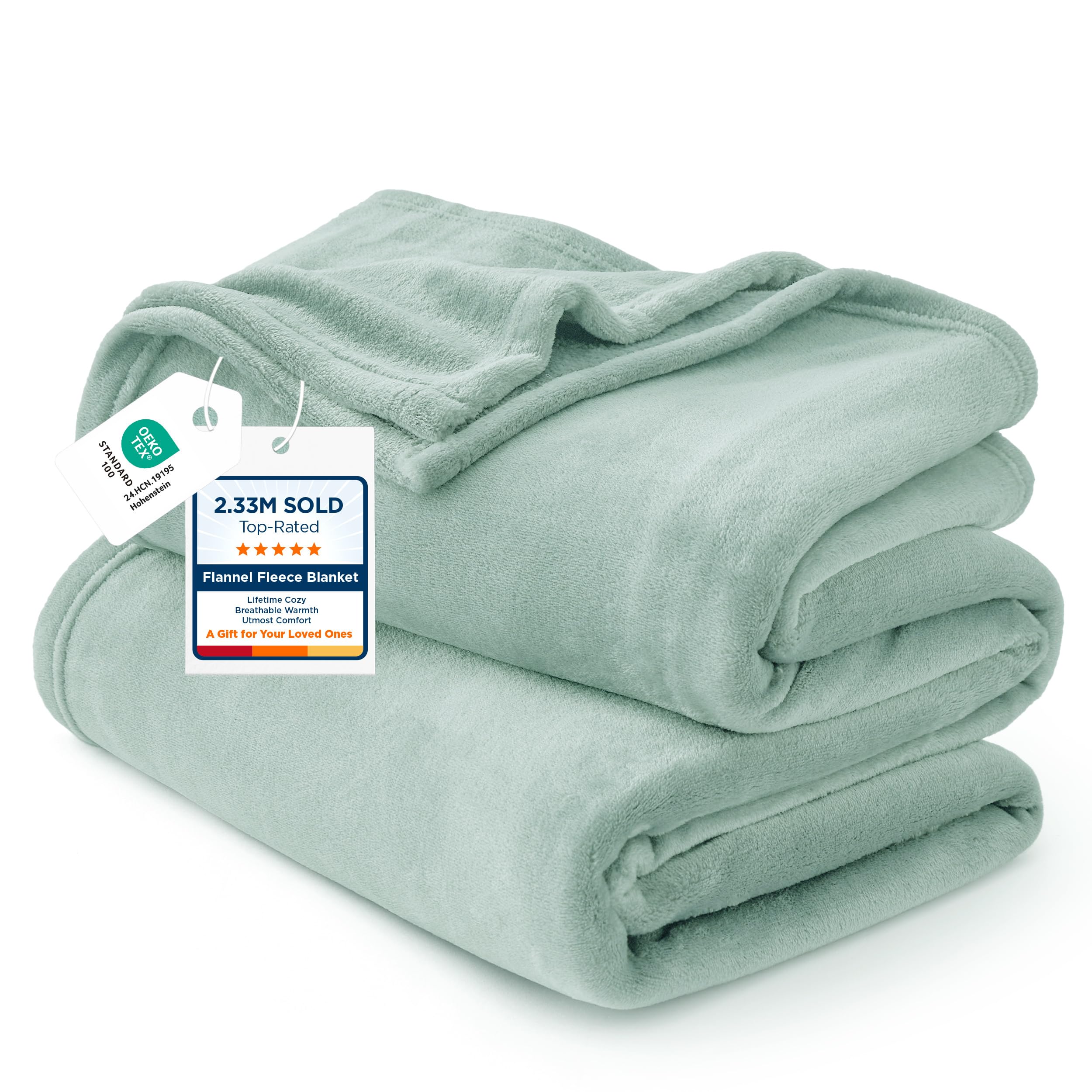 Bedsure GentleSoft sage green fleece blanket folded on bed for cozy warmth