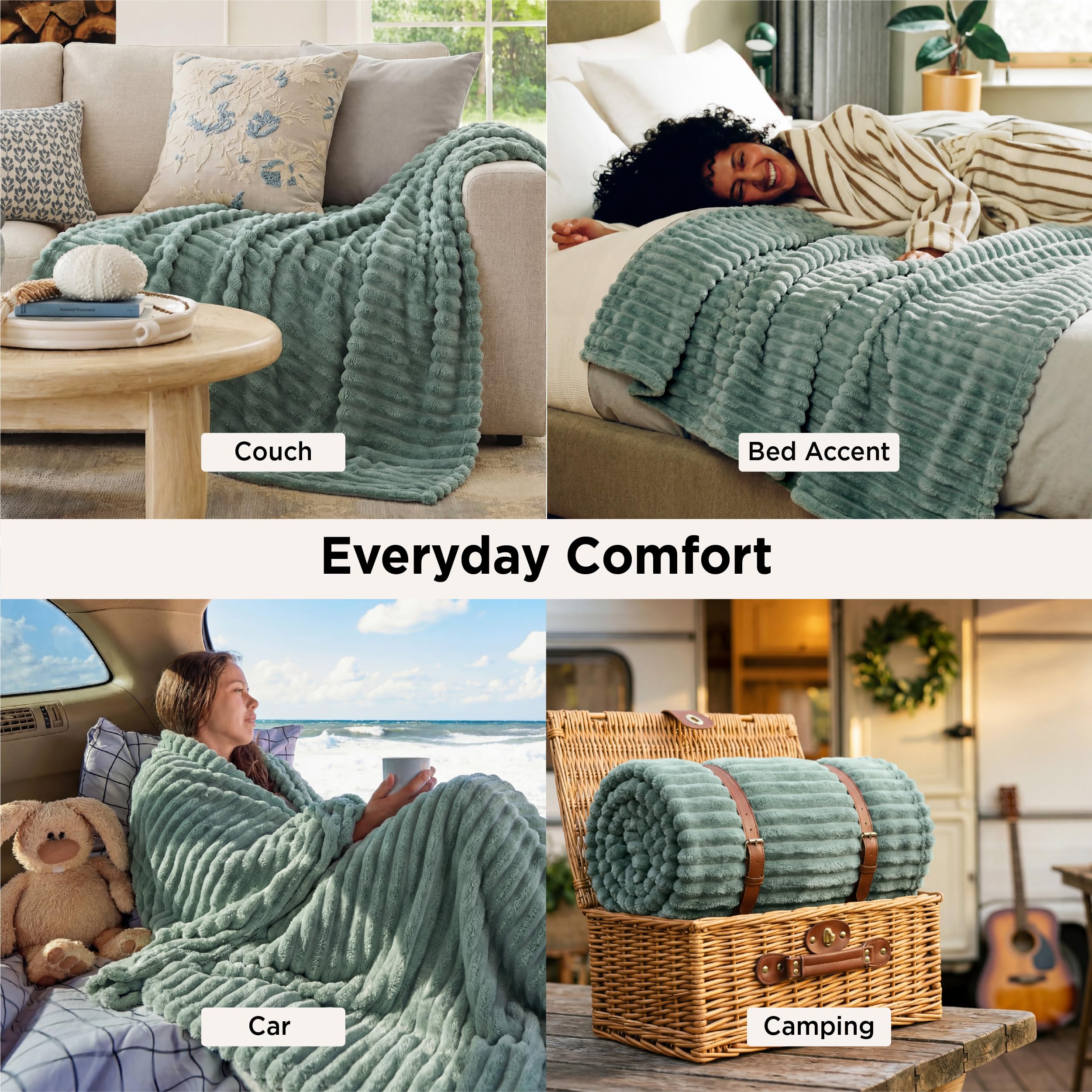 Bedsure GentleSoft sage green throw on bed and couch use