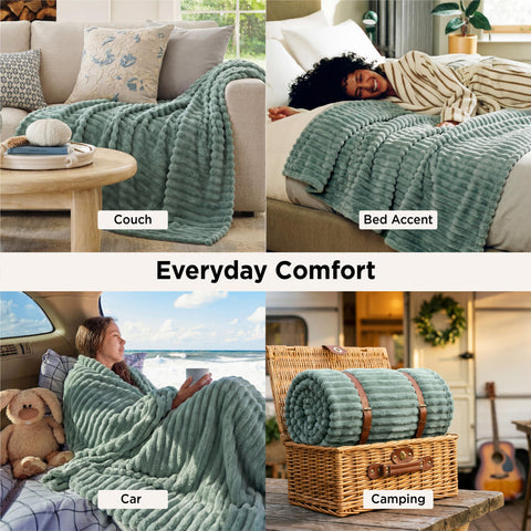 Bedsure GentleSoft sage green throw on bed and couch use