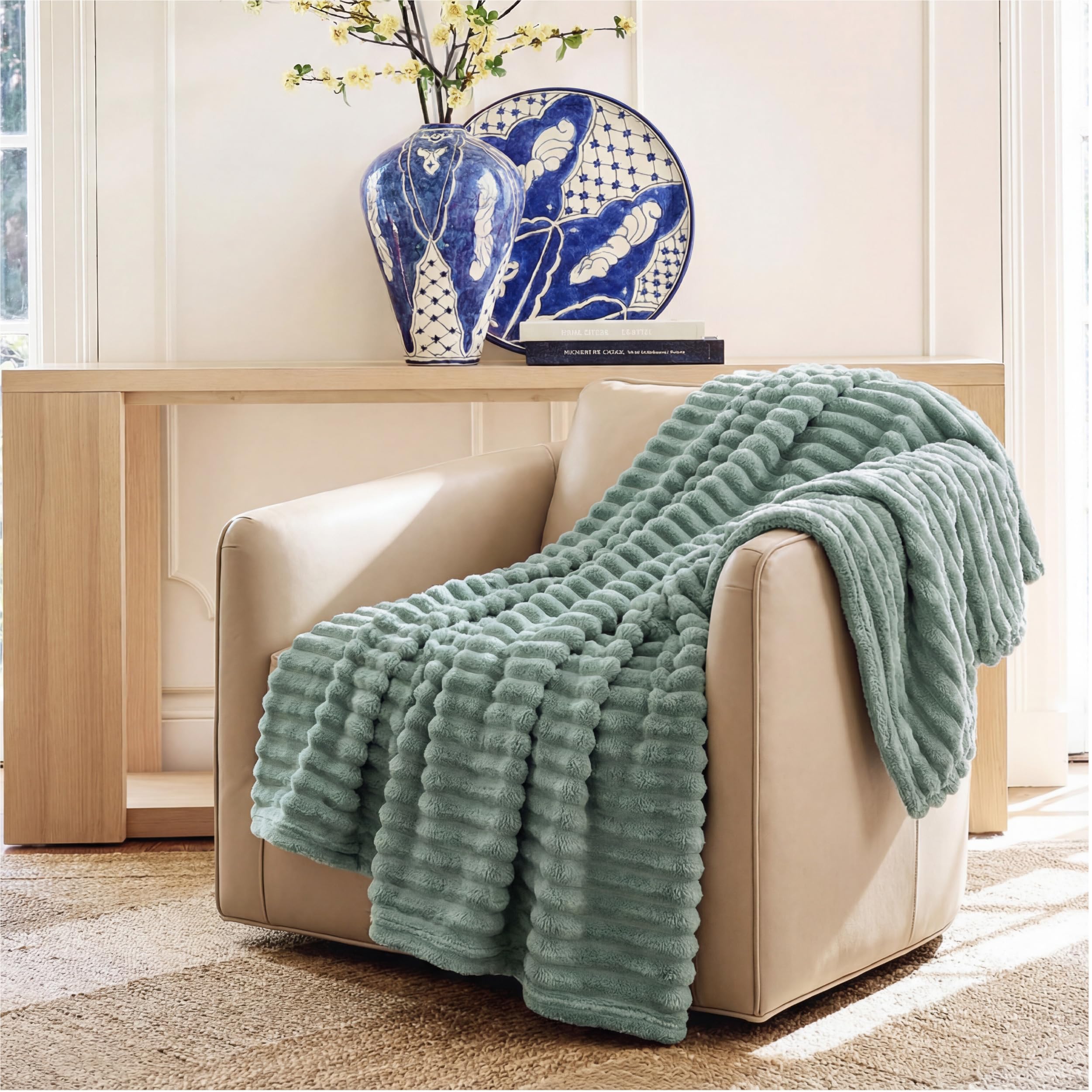 Bedsure GentleSoft sage green throw complements sage green decor themes
