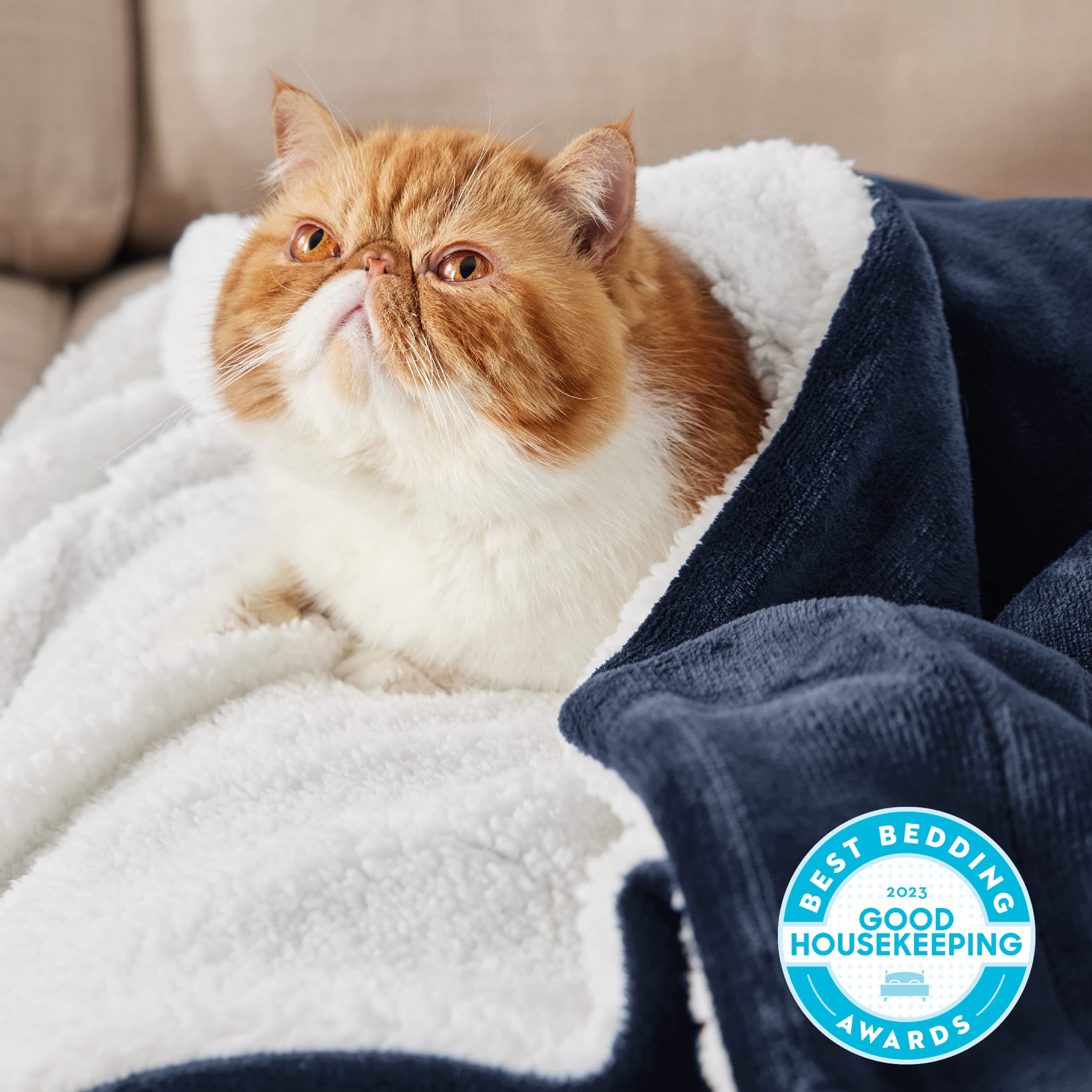 Bedsure GentleSoft Sherpa blanket folded on bed shows dense warmth without heaviness