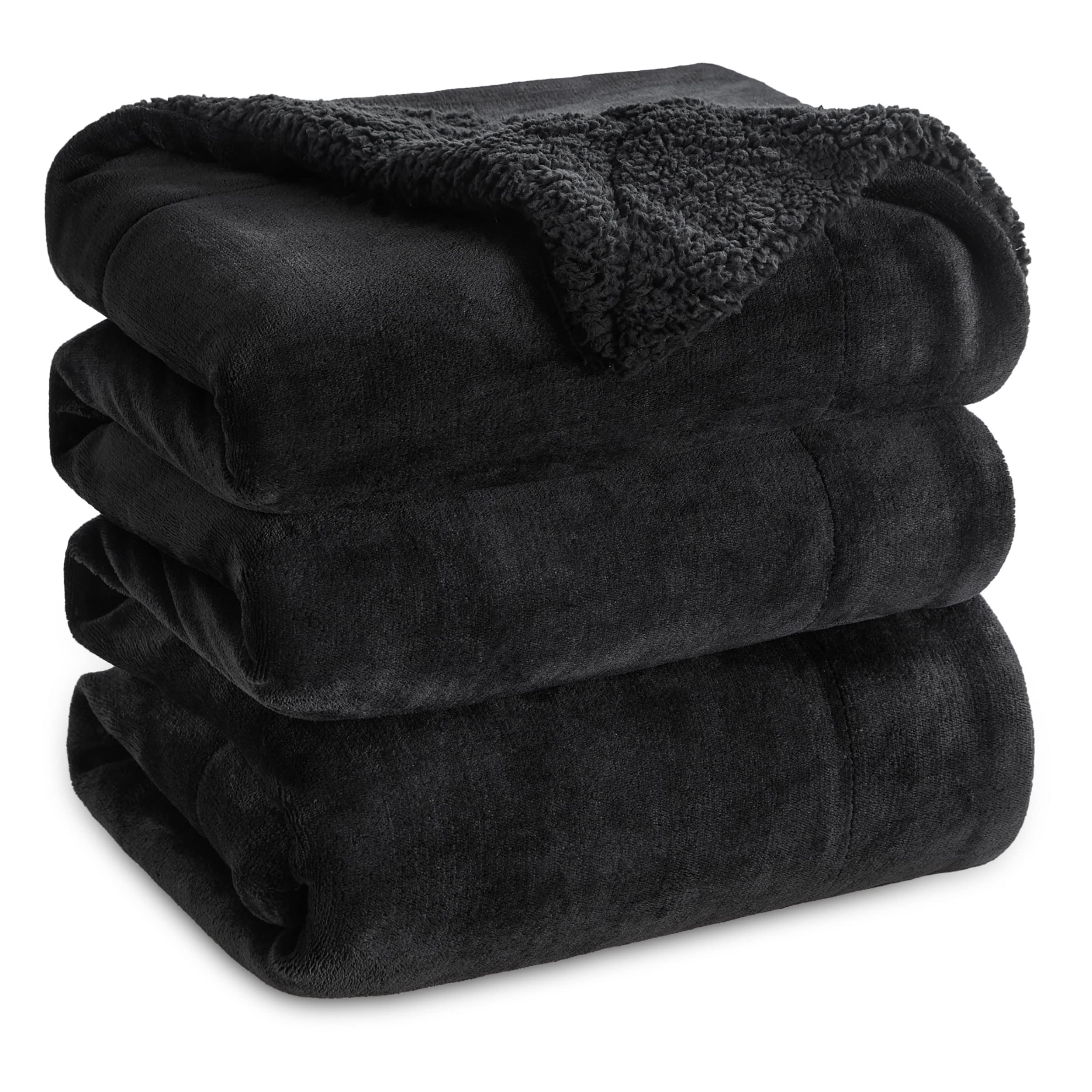 Bedsure GentleSoft Sherpa Blanket top view highlights double-sided warmth and plush texture.