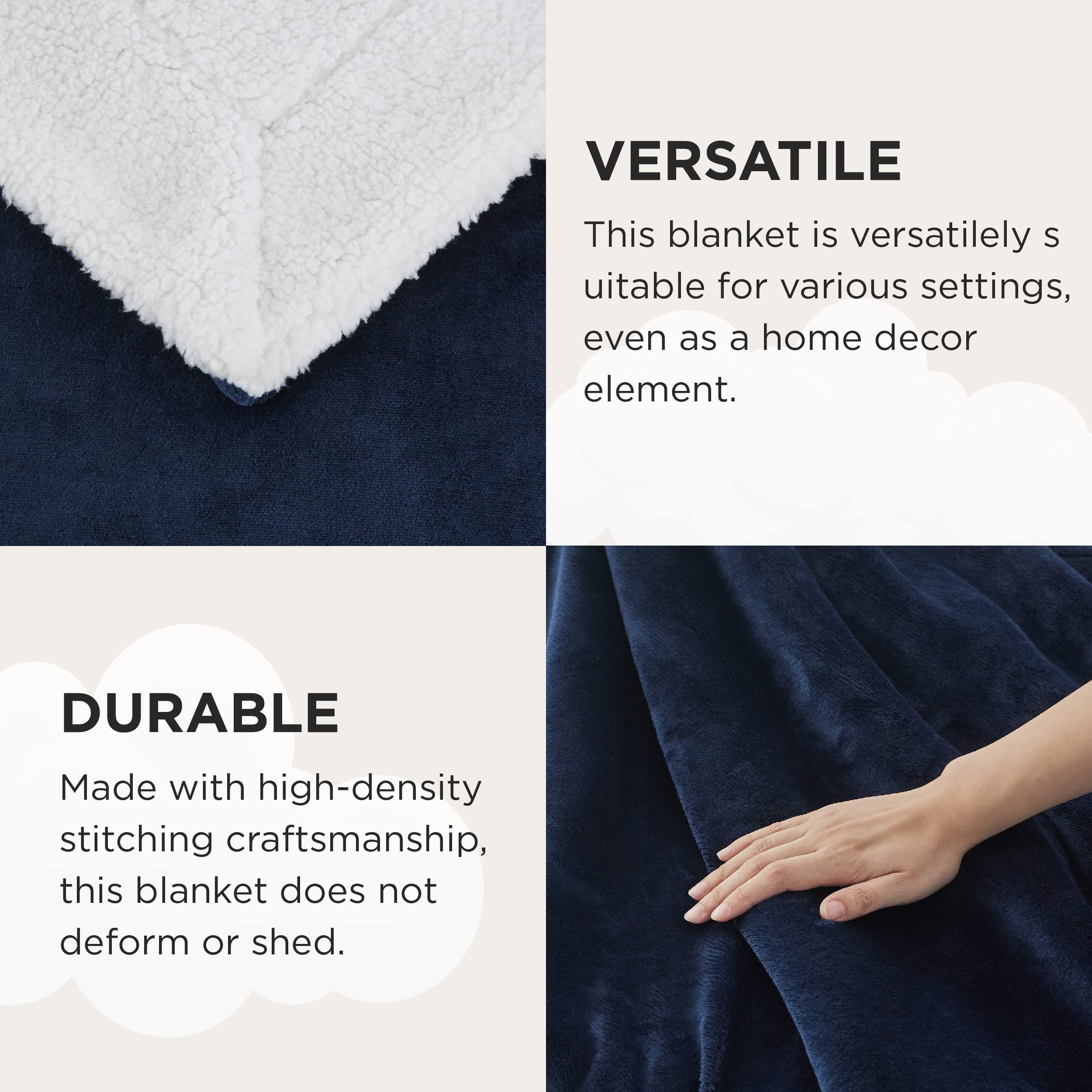 Bedsure GentleSoft Sherpa Fleece Blanket navy color complements modern décor