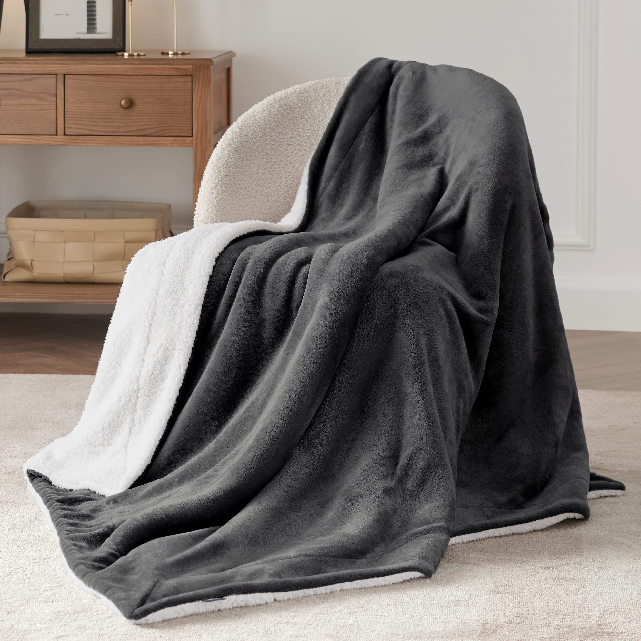 Bedsure GentleSoft twin-size blanket laid on couch for family lounging